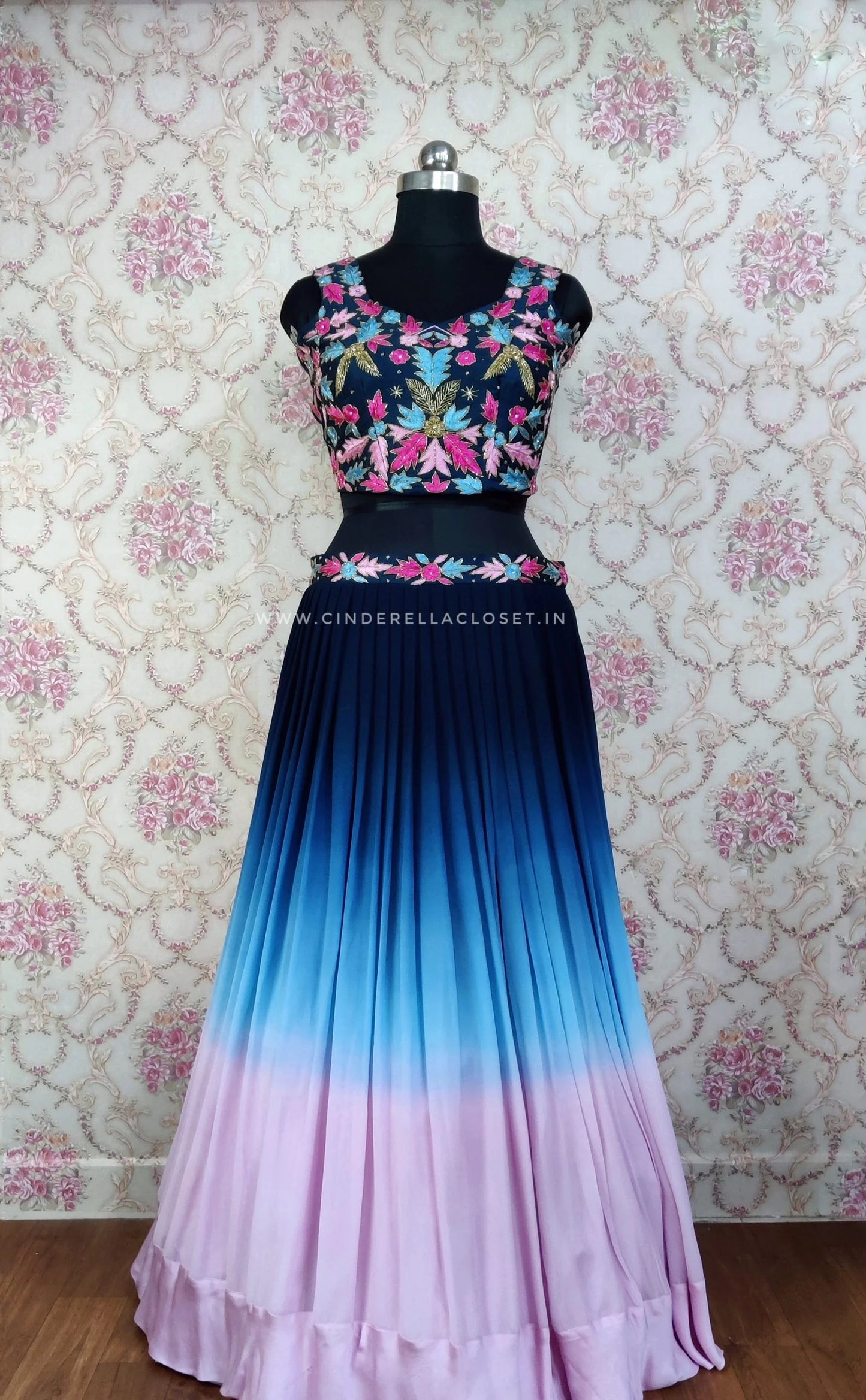 Teal blue shaded Lehenga