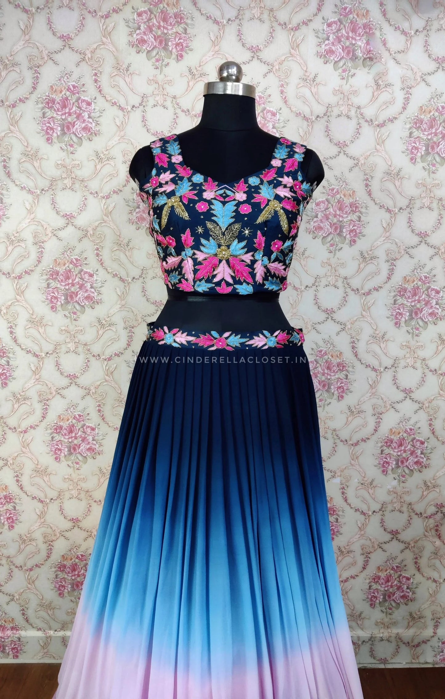 Teal blue shaded Lehenga
