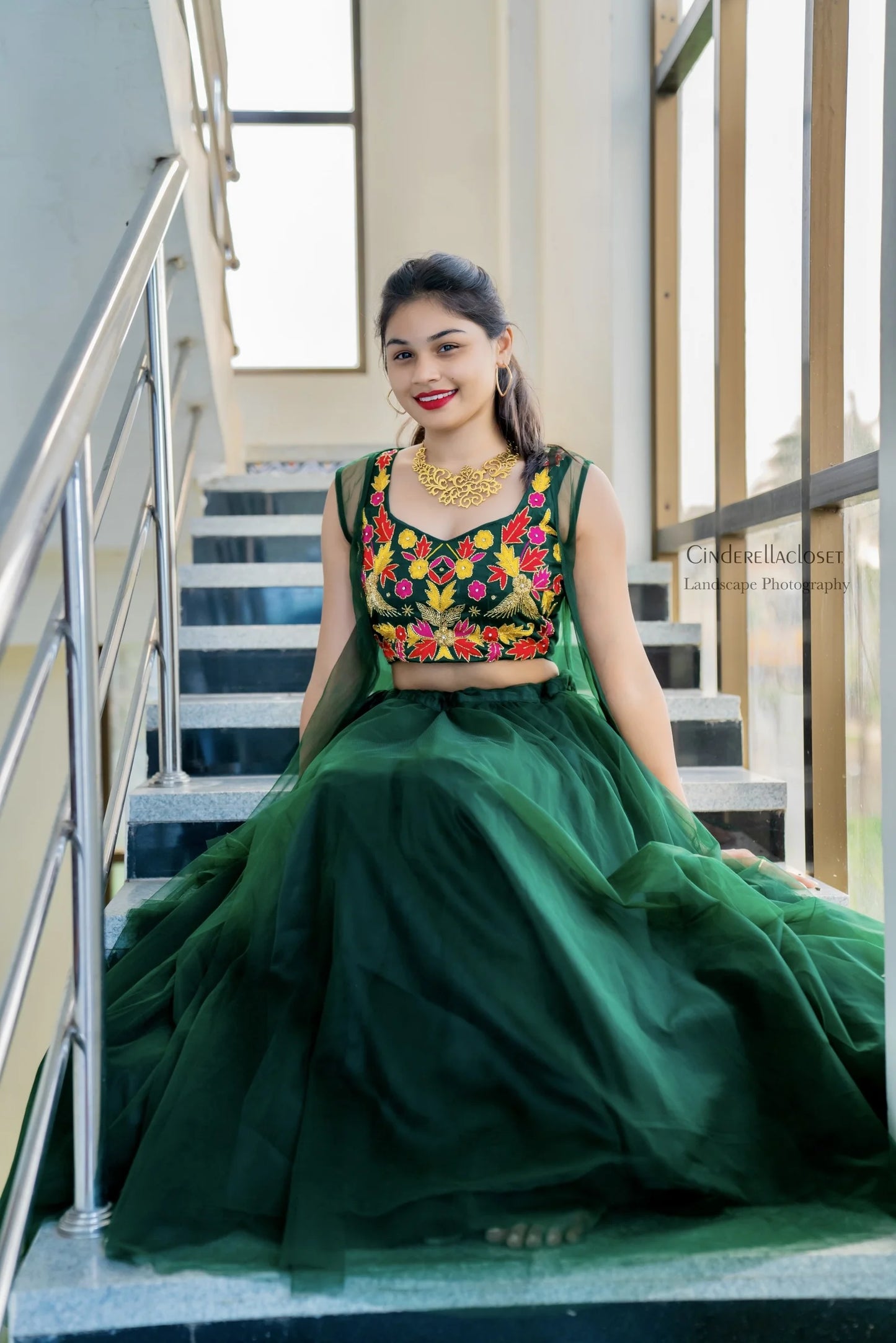 bottle green lehenga