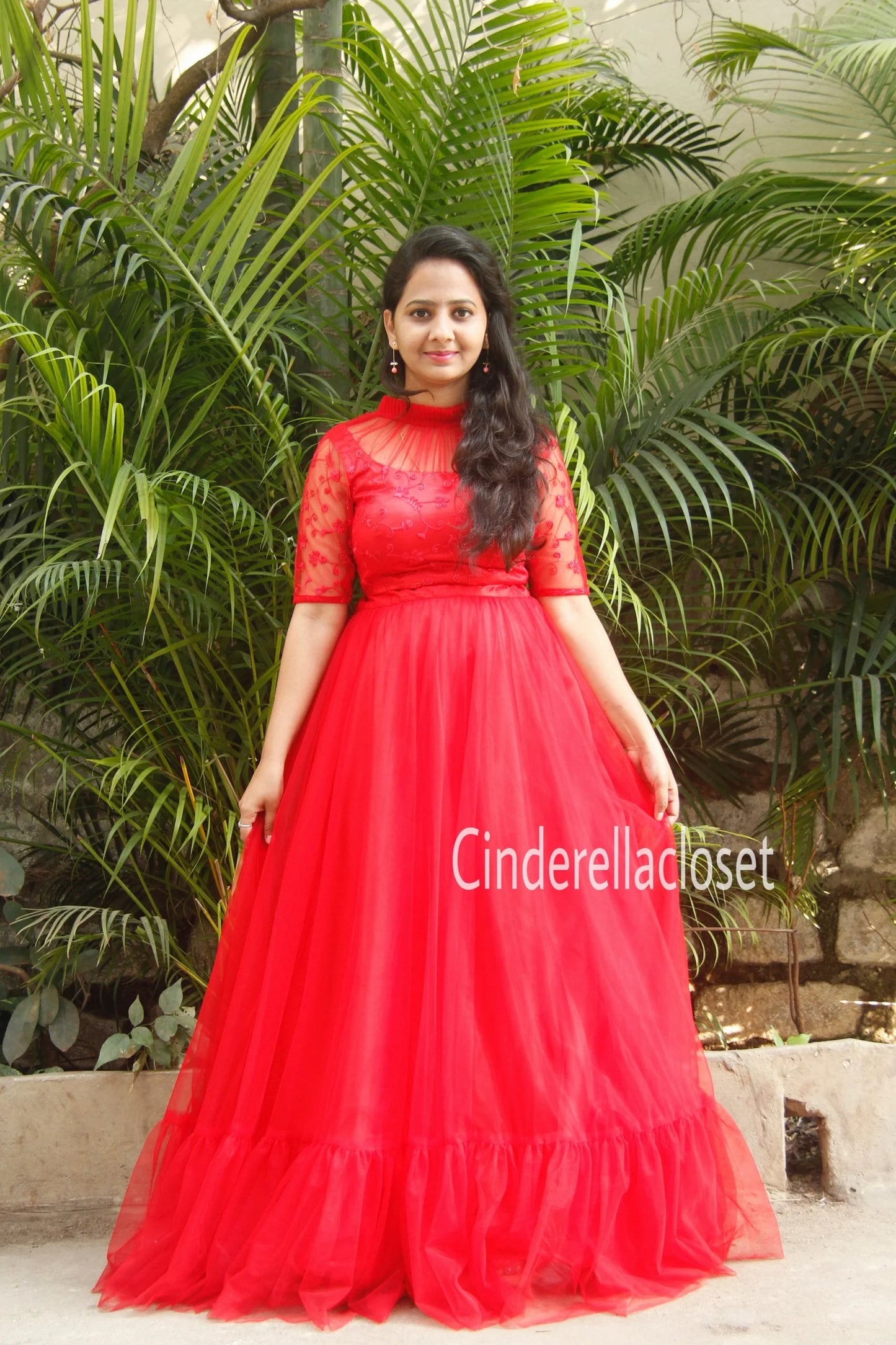 Red Net Ruffle Lehenga