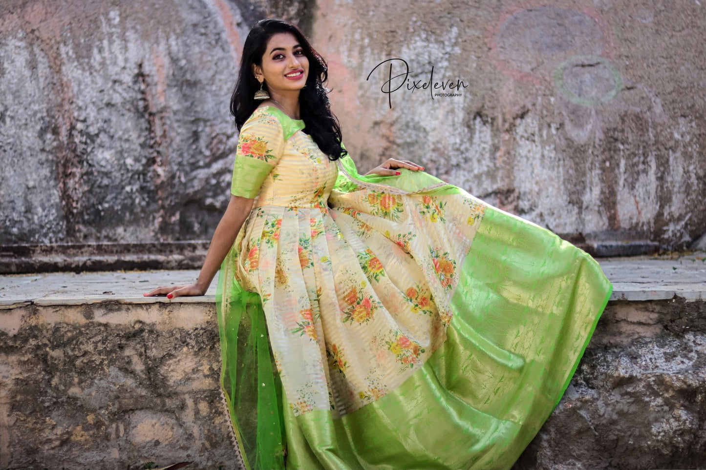 cream & green longfrock