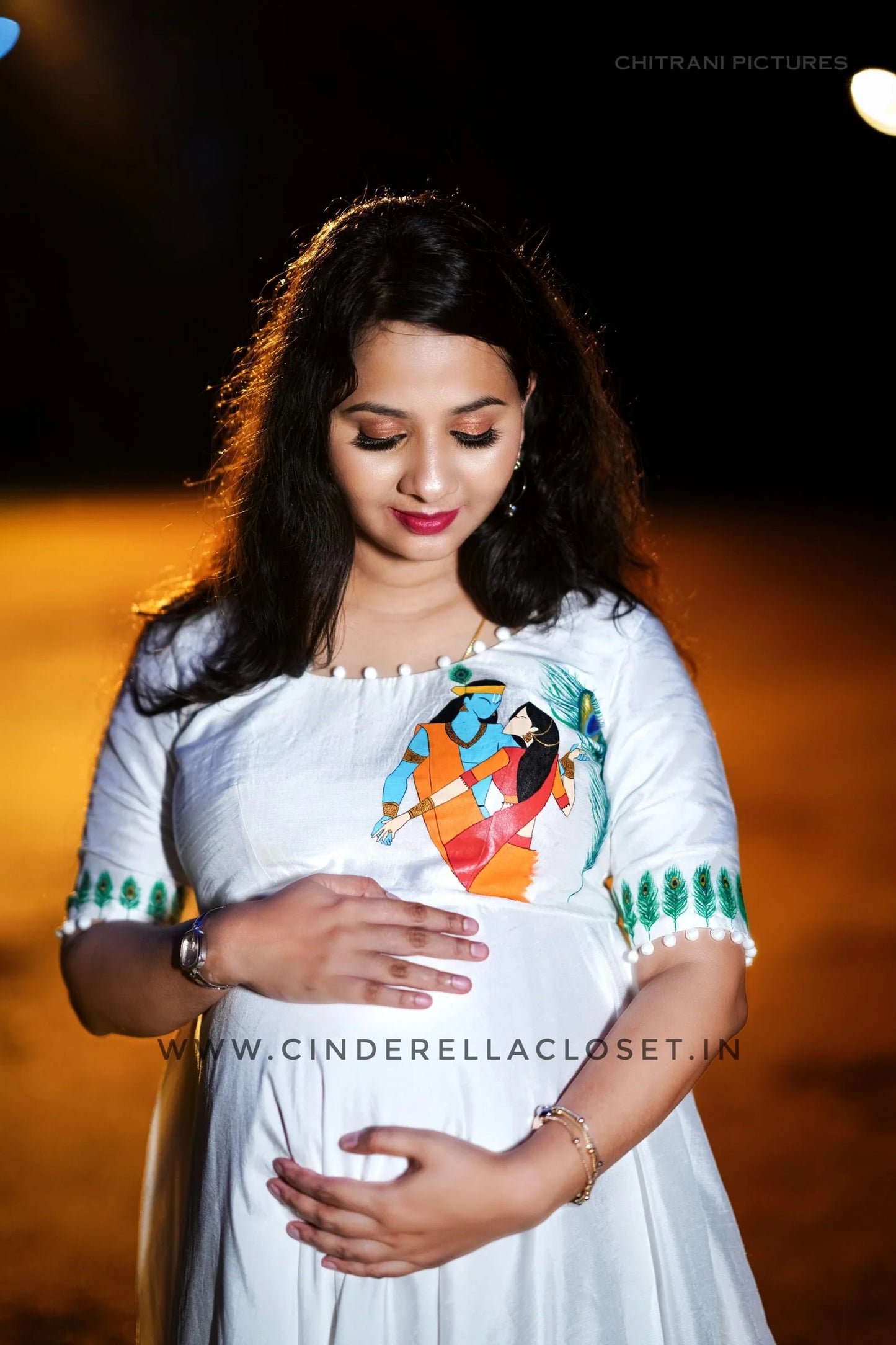 White Frock with Radha Krishna Painting (Hand painted)