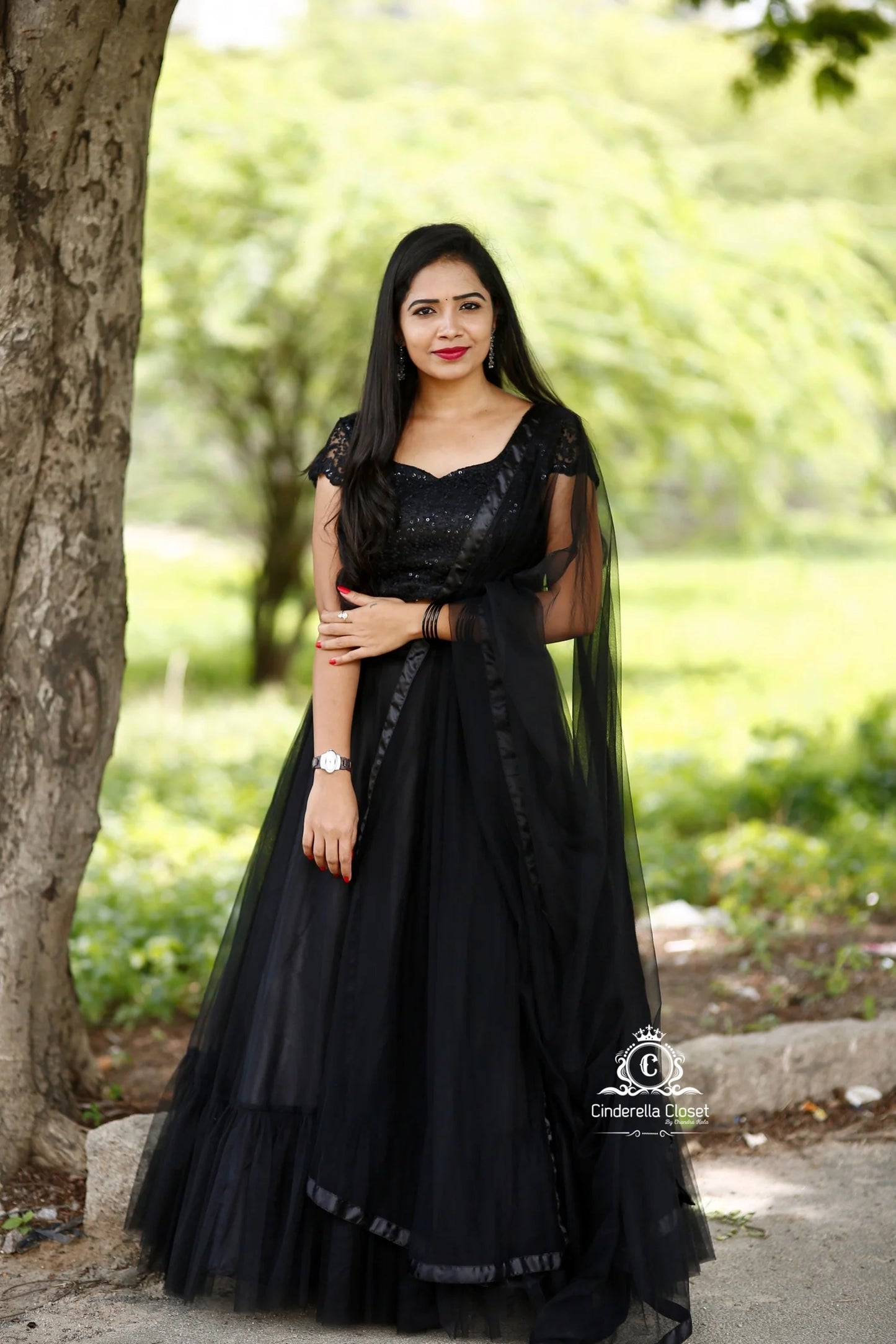 Black net frill lehenga