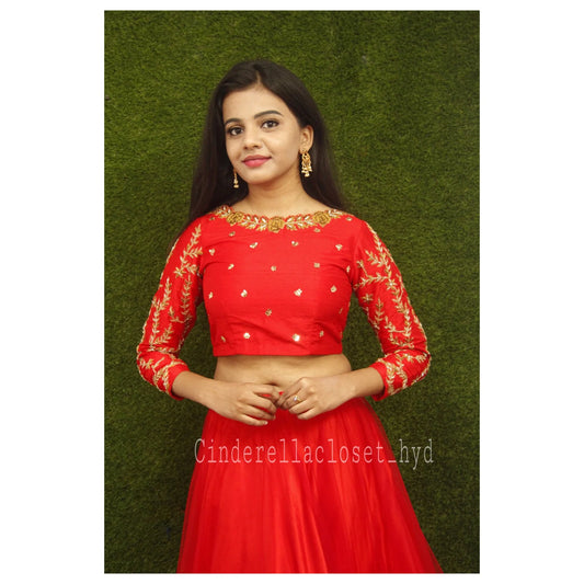 Red net lehenga