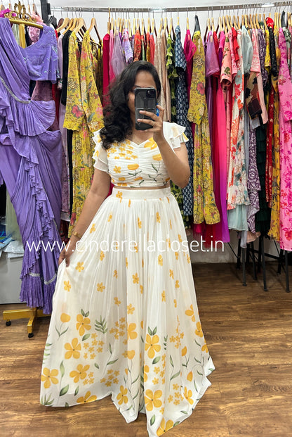 White & Yellow floral lehenga