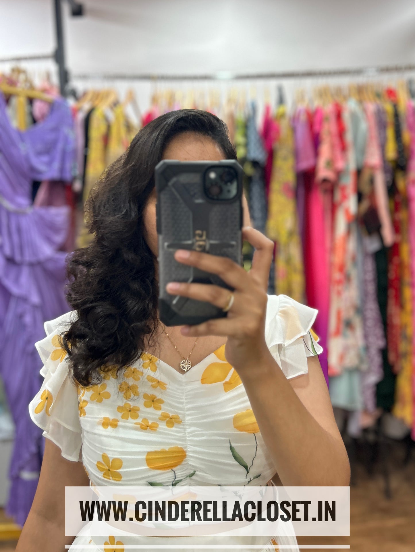 White & Yellow floral lehenga