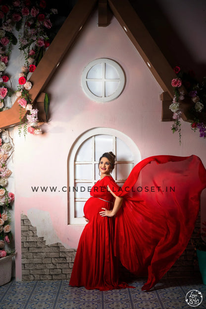 Red Chinnon Long Frock