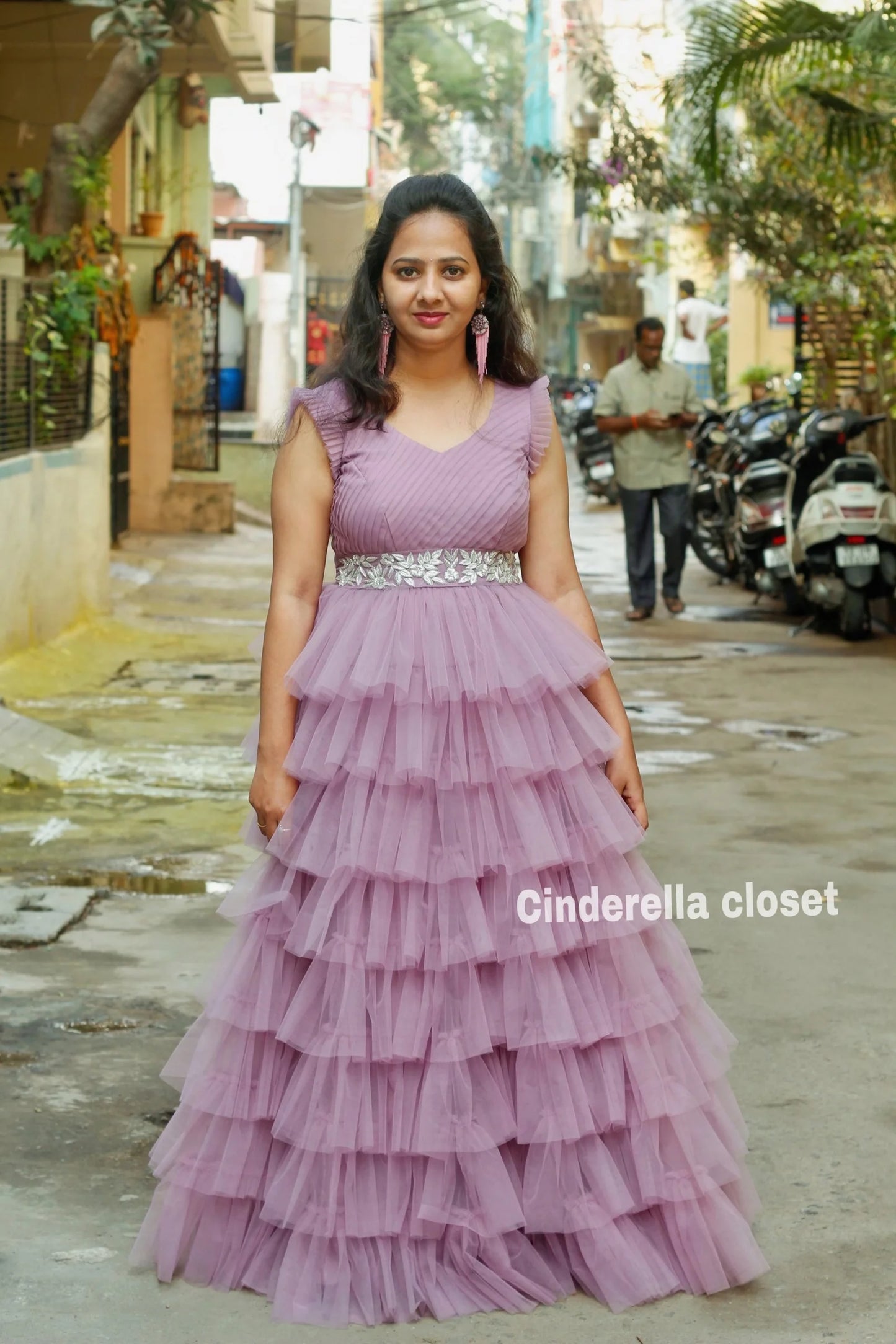 Mauve color Ruffle long frock