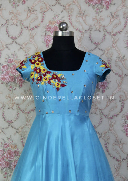 Skyblue and Yellow shaded frock