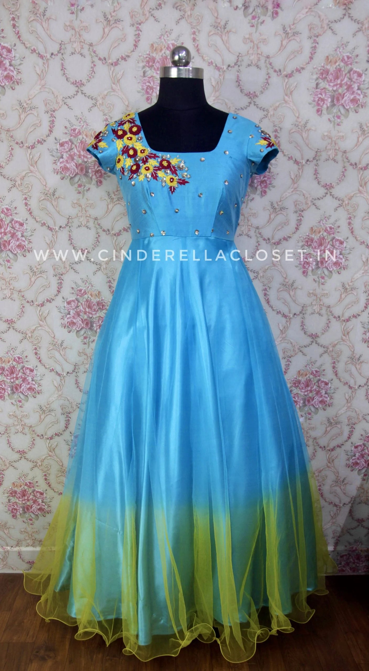 Skyblue and Yellow shaded frock